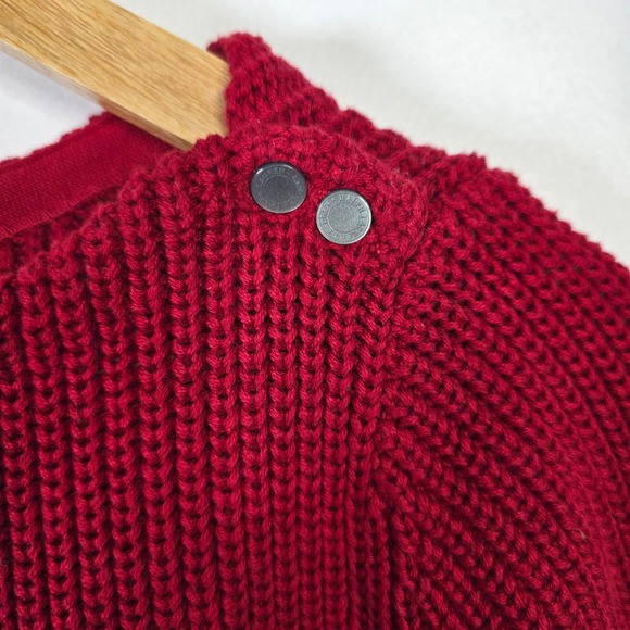 Ralph Lauren Red Ribbed Knit Peplum Sweater Crew Neck Button Shoulder Cotton XL - Picture 3 of 5
